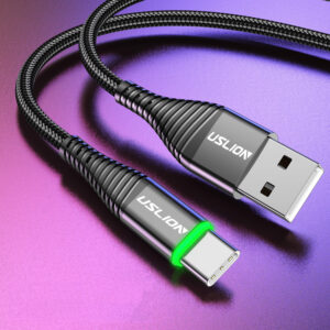 USLION US0128 3A LED Nylon Fast Charging Type-C Samsung S10 + Xiaomi Redmi用データケーブルNote8 HUAWEI P30 Pro